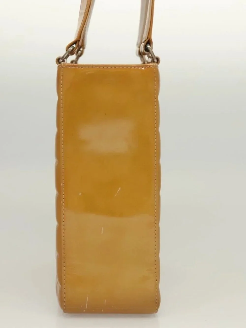CHANEL Choco Bar Hand Bag Patent Leather Yellow Silver CC Auth mr1387